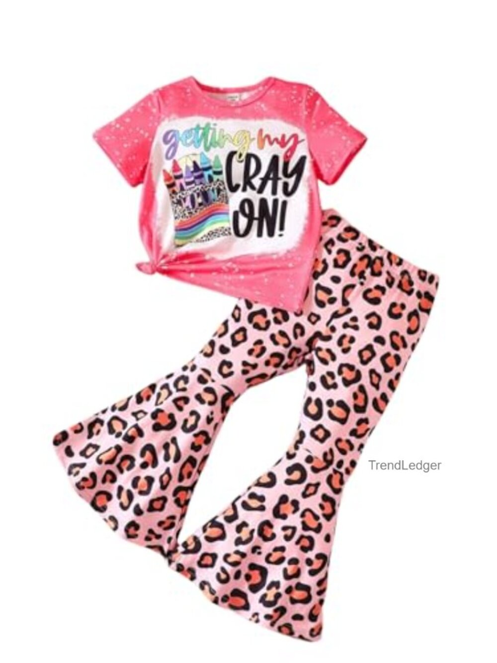 Toddler Girl Letter Print Tee & Leopard Flare Pants 2PC Summer Outfit Set